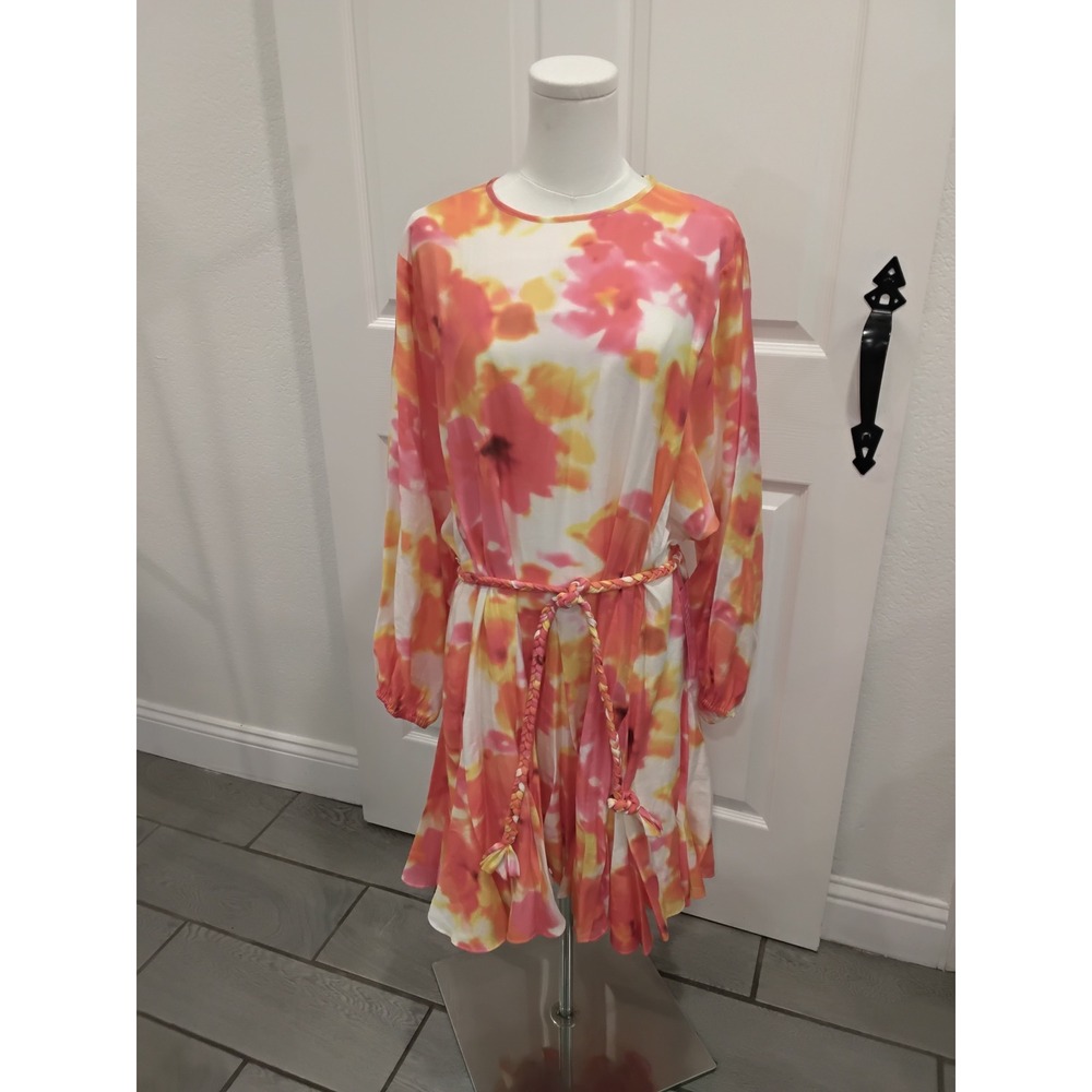 Alex Marie DSH Riley Tie Dye Floral Mini Dress Pink Orange Cream Size 16 NWT